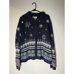 Heirloom Collectibles Sweater‎ Women's 1X Blue Full Zip Christmas Knit Snowflake